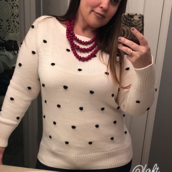 LOFT Sweaters - LOFT Bobble Stitch White & Black Polka Dot Sweater